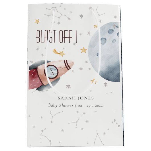 Baby shower voor het ultraviolette ruimtevaartuig medium cadeauzakje (Voorkant)