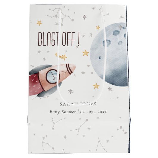 Baby shower voor het ultraviolette ruimtevaartuig medium cadeauzakje (Achterkant)