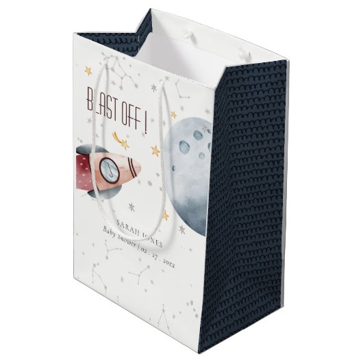 Baby shower voor het ultraviolette ruimtevaartuig medium cadeauzakje (Achterkant Gekanteld)