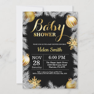 Baby shower voor kerstmis en gouden winterkerstmis kaart