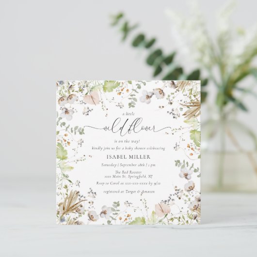 Baby shower voor kleine wilde bloemen kalligrafie kaart (Staand voorkant)