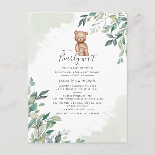 Baby Shower voor koppels Eucalyptus Groene Script Uitnodiging Briefkaart (Voorkant)
