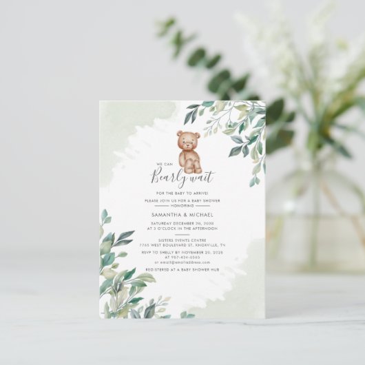 Baby Shower voor koppels Eucalyptus Groene Script Uitnodiging Briefkaart (Staand voorkant)
