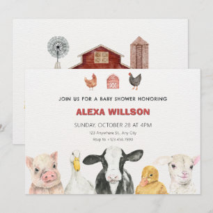 Baby shower voor landbouwhuisdieren kaart