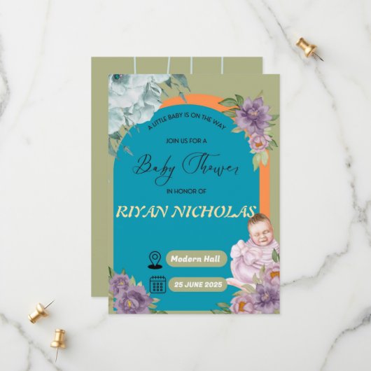 Baby shower voor meisje of jongen save the date (Voorkant / Achterkant in situ)