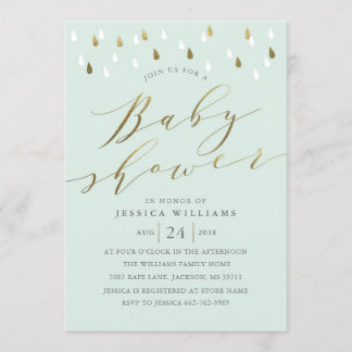 Baby shower voor Mint & Gold-kalligrafie Kaart