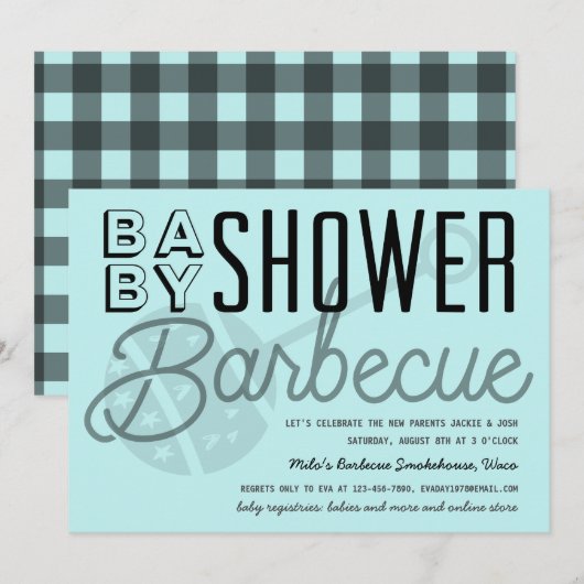 Baby shower voor moderne paren Barbecue Light Blue Kaart (Voorkant / Achterkant)