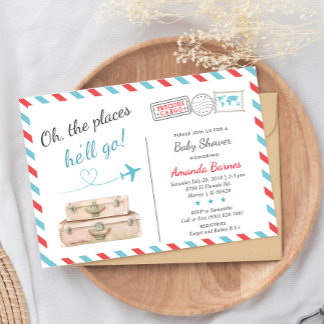 Baby shower voor reizen, vliegtuig nodigt uit kaart