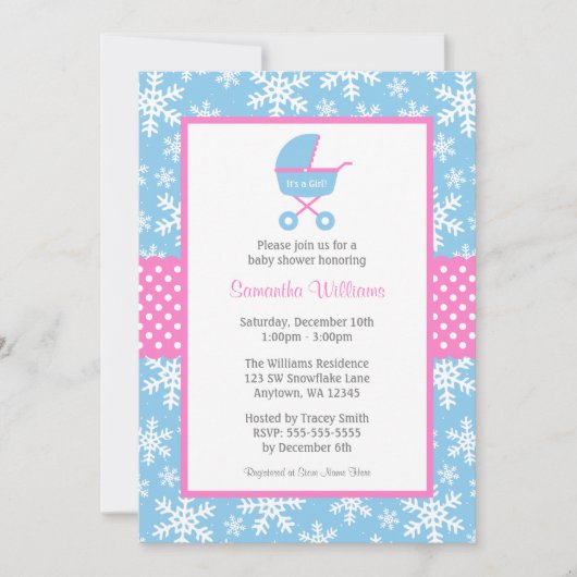 Baby shower voor roze en blauwe carriage Snowflake Kaart (Voorkant)