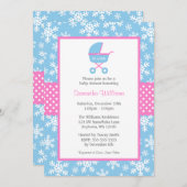 Baby shower voor roze en blauwe carriage Snowflake Kaart (Voorkant / Achterkant)