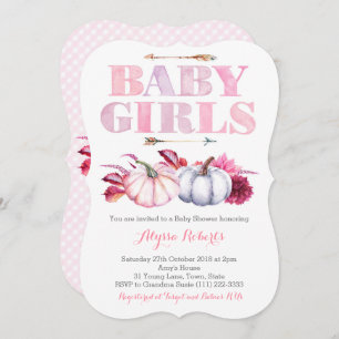 Baby shower voor roze grijze pompoenen met tweekle kaart