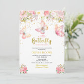 Baby shower voor roze vlinder kaart (Staand voorkant)