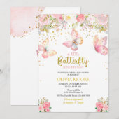 Baby shower voor roze vlinder kaart (Voorkant / Achterkant)