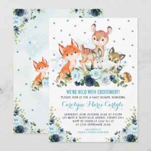 Baby shower voor Schattigee marineblauwe bosdieren Kaart