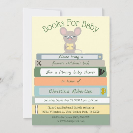 Baby shower voor Schattigee muisbibliotheek Kaart (Voorkant)