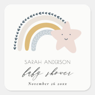 BABY SHOWER VOOR SNELLE BLAUWE STAR RAINBOW VIERKANTE STICKER