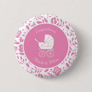 Baby shower voor  vervoer Elegant roze meisje Ronde Button 5,7 Cm