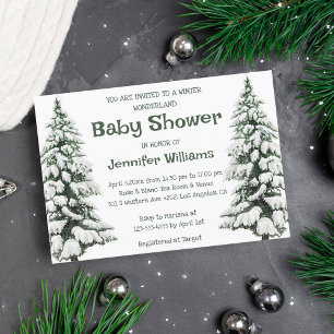 baby shower voor winterwonderland snowy-pijnbomen kaart
