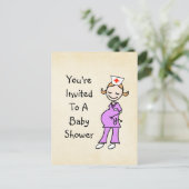 Baby shower voor zwangere verpleegkundigen, beige uitnodiging briefkaart (Staand voorkant)