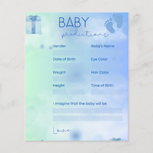 Baby shower voorspellingen spel flyer (Voorkant)