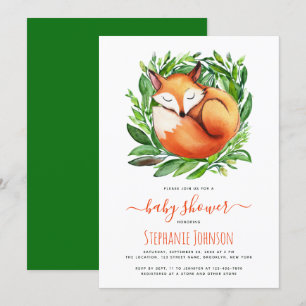Baby Shower Vos Slaapt in het Groene Knuffel Bos Kaart