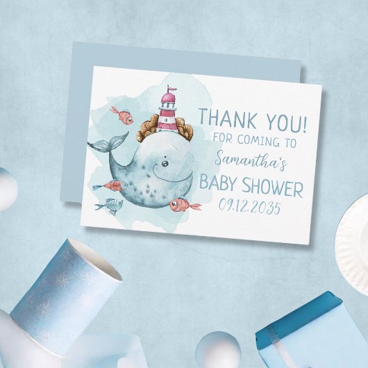 Baby shower walvisjongen bedankkaart