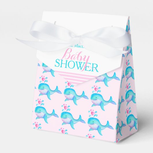 Baby shower walvissen aqua roze wit geschenk gunst bedankdoosjes (Voorkant Zijde)