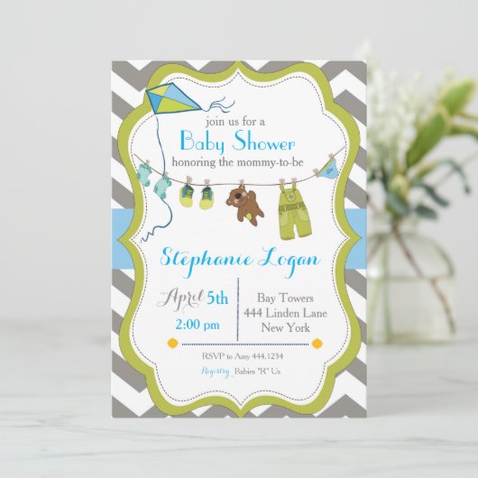 Baby shower waslijn uitnodiging (Staand voorkant)