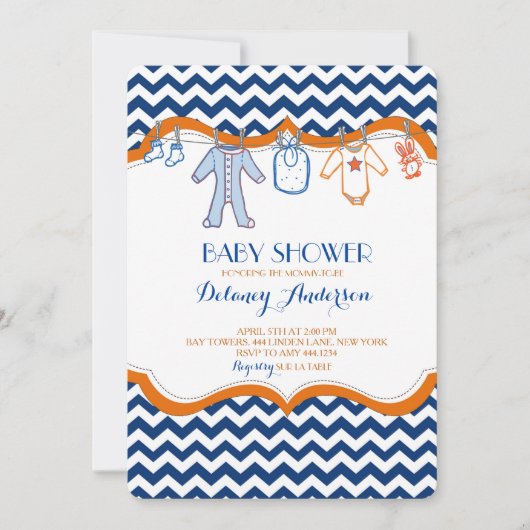 Baby Shower Waslijn Uitnodigingen (Voorkant)