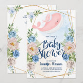 Baby shower | Watercolor Pink Whale Invitation (Devant / Derrière)
