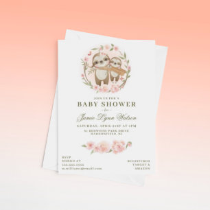 BABY SHOWER   Waterverf Baby Sloth & Parent Invi Kaart