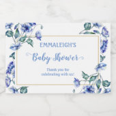 Baby shower Waterverf Blauw Bloemen Sparkling Wijnetiket (Enkel label)