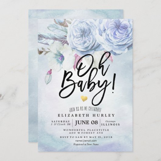Baby shower Waterverf Bohemibloemen en veren Kaart (Voorkant / Achterkant)