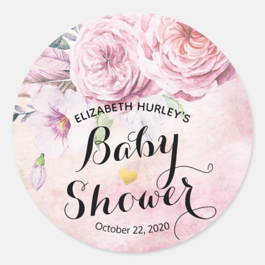 Baby shower Waterverf Bohemibloemen en veren Ronde Sticker (Voorkant)