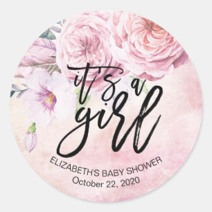 Baby shower Waterverf Bohemibloemen en veren Ronde Sticker
