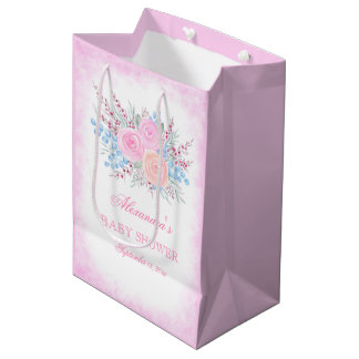 Baby shower Waterverf Bouquet Roses Girl Medium Cadeauzakje