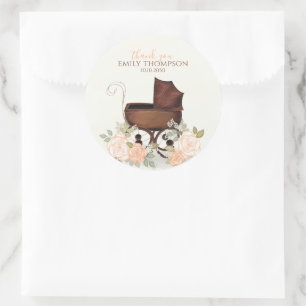 Baby shower Waterverf Carriage Hartelijk dank Ronde Sticker