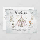 Baby shower Waterverf Circus Dank u Briefkaart (Voorkant / Achterkant)
