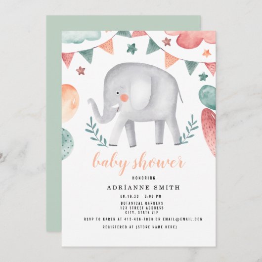 Baby shower Waterverf Dier Save The Date (Voorkant / Achterkant)