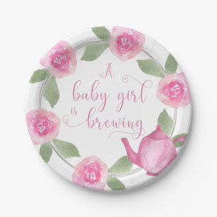 baby shower Waterverf Floral Baby Girl breekt Papieren Bordje