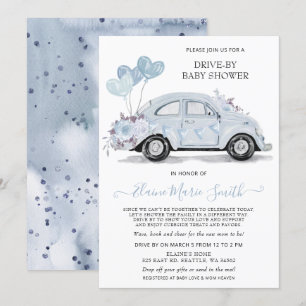 Baby shower Waterverf Floral Blue Car Kaart