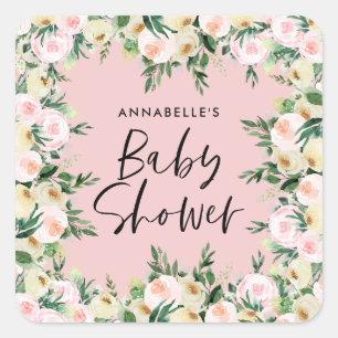 Baby shower waterverf groen girly florly script vierkante sticker