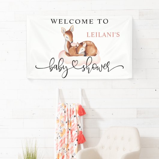 Baby shower Waterverf Herten Pink Cloud Welkom Spandoek (Insitu)