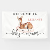 Baby shower Waterverf Herten Pink Cloud Welkom Spandoek (Horizontaal)