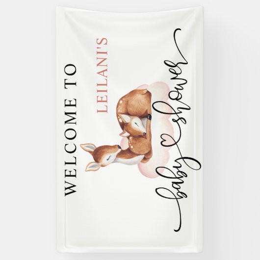 Baby shower Waterverf Herten Pink Cloud Welkom Spandoek (Verticaal)