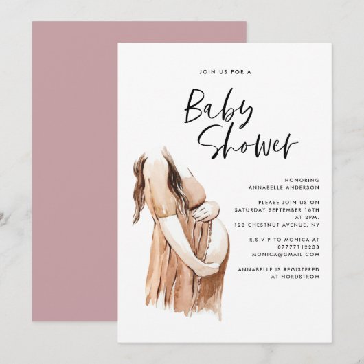Baby shower waterverf illustratie eenvoudig script (Voorkant / Achterkant)