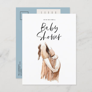 Baby shower waterverf illustratie eenvoudig script uitnodiging briefkaart