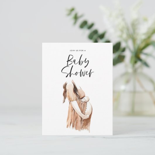 Baby shower waterverf illustratie eenvoudig script uitnodiging briefkaart (Staand voorkant)