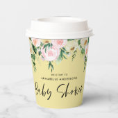 Baby shower waterverf lemon roze floranje schrift papieren bekers (Achterkant)