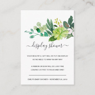 Baby shower WATERVERF MET SUCCULENT FOLIAGE Informatiekaartje